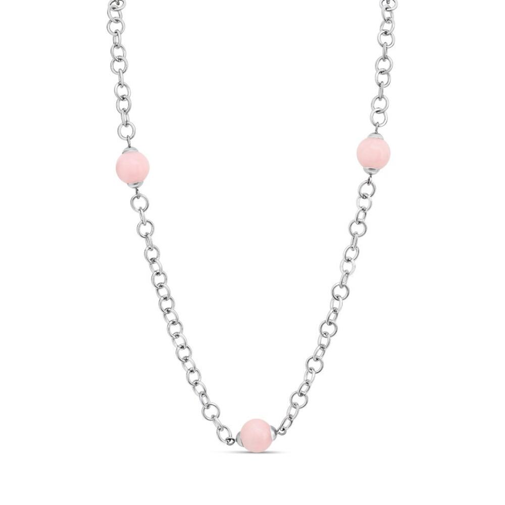 Judith Ripka Pink Rose Quartz Beaded Chain Necklace in Sterling Silver 18in